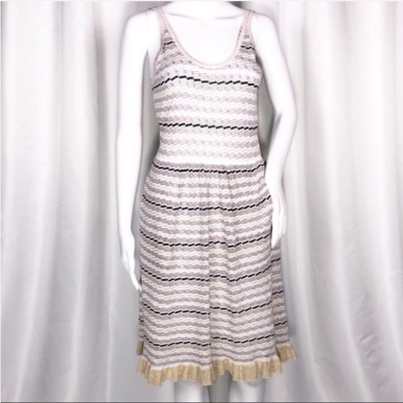 La Vie xRebecca Taylor White Lavender Stripes Gold Trim Hem Sweater Dress SzM - Picture 2 of 16